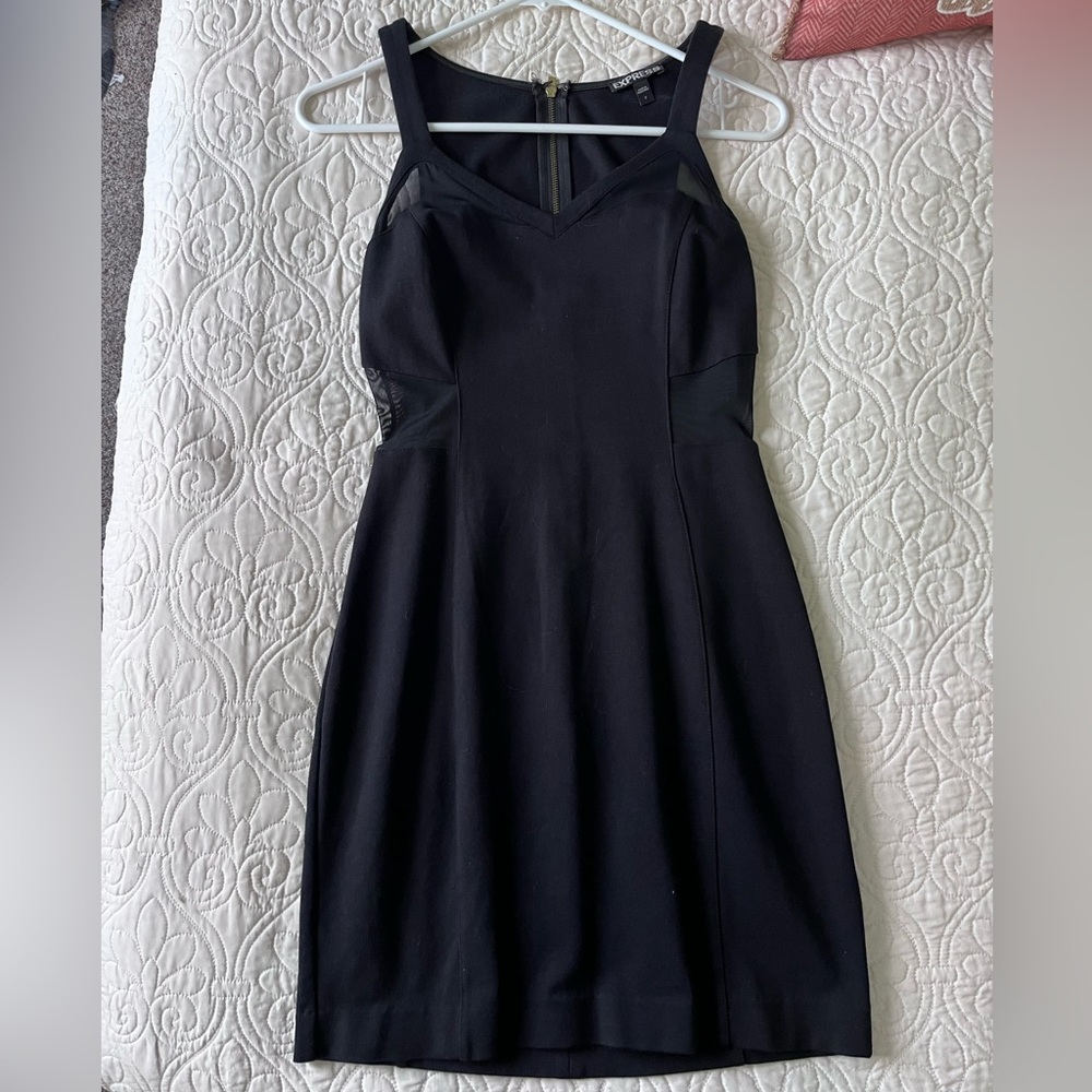 Black express mini dress with mesh